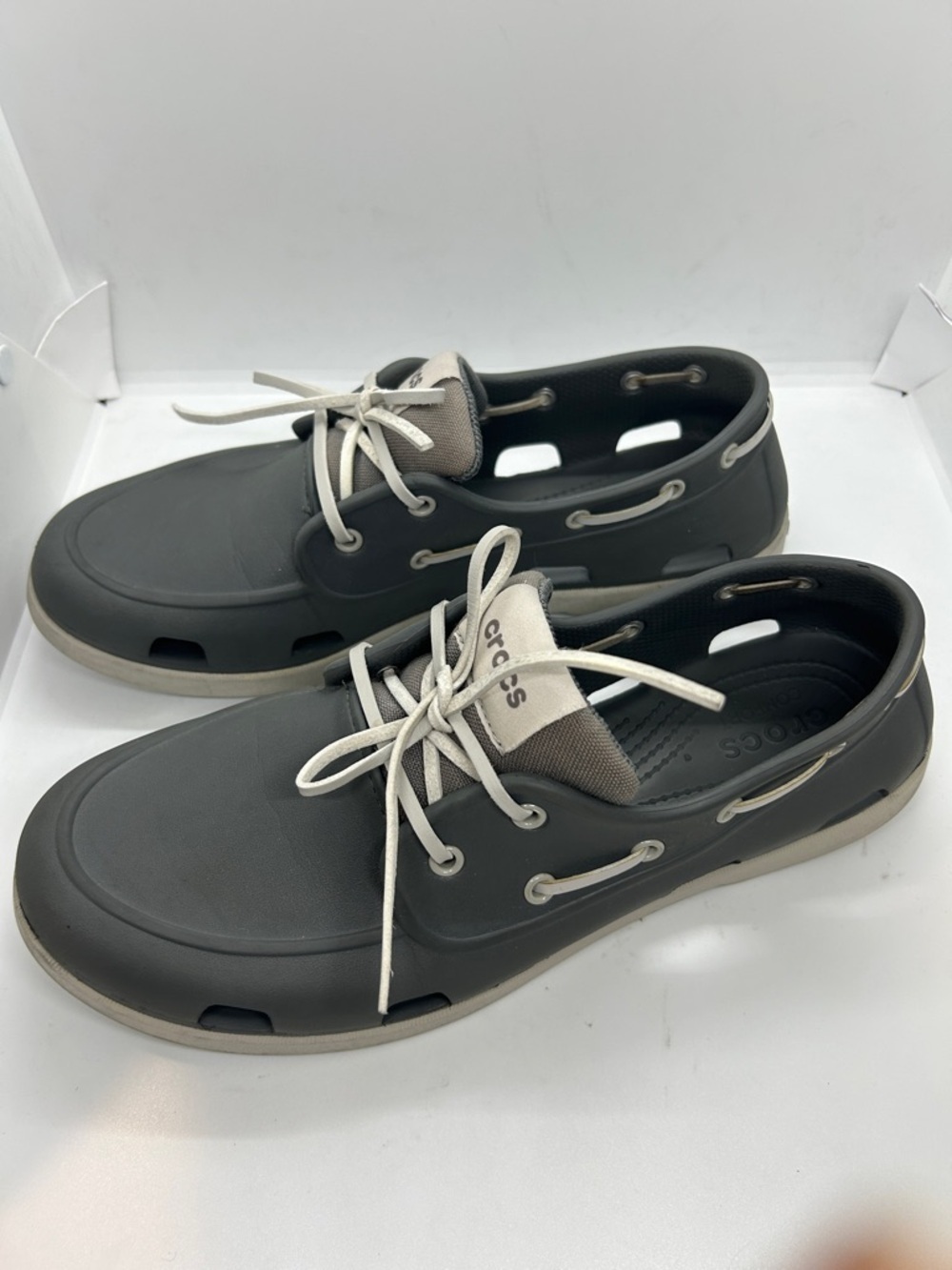 Crocs Classic Boat Shoe Mens Slate Grey White Nautical Deck Shoes Outdoor Sz 11 - Picture 2 of 9
